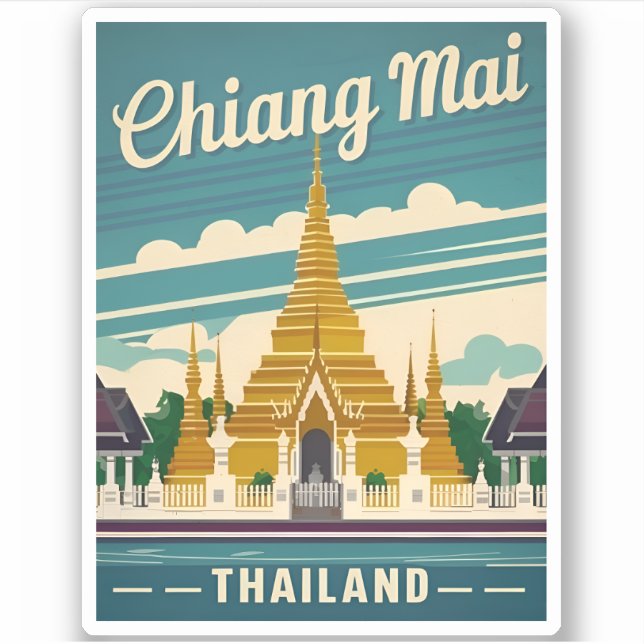 Vintage Travel Chiang Mai Thailand Retro Grafik Aufkleber (Vorderseite)