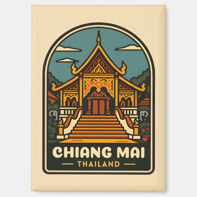 Vintage Travel Chiang Mai Thailand Retro Magnet (Vorderseite)