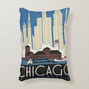 Vintage Travel Chicago Hat Alles Stadt-Silhouette Dekokissen