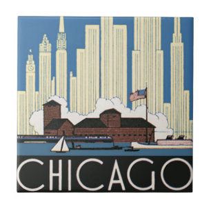 Vintage Travel Chicago hat alles, was City Skyline Fliese