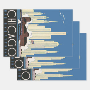 Vintage Travel Chicago hat alles, was City Skyline Geschenkpapier Set