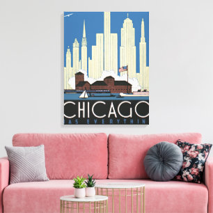 Vintage Travel Chicago hat alles, was City Skyline Leinwanddruck