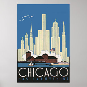 Vintage Travel Chicago hat alles, was City Skyline Poster