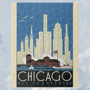 Vintage Travel Chicago hat alles, was City Skyline Puzzle