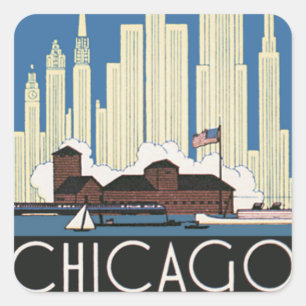 Vintage Travel Chicago hat alles, was City Skyline Quadratischer Aufkleber