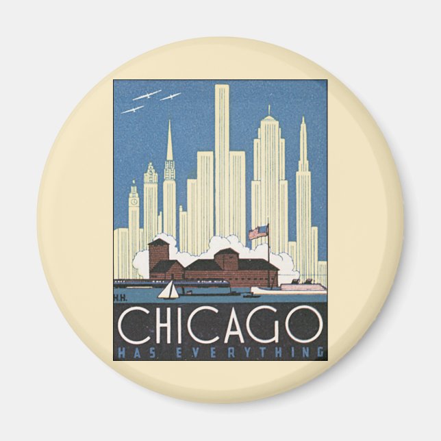 Vintage Travel Chicago Illinois Skyscraper Skyline Magnet (Vorne)