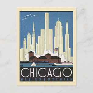 Vintage Travel Chicago Illinois Skyscraper Skyline Postkarte