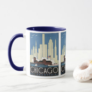 Vintage Travel Chicago Illinois Skyscraper Skyline Tasse