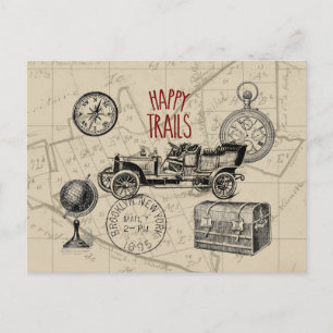 Vintage Travel Collage, Antique Car Road Trip Postkarte