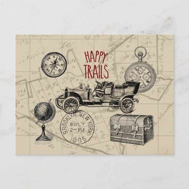 Vintage Travel Collage, Antique Car Road Trip Postkarte (Vorderseite)
