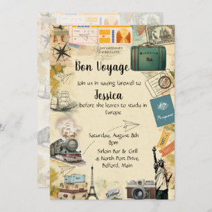 Vintage Travel Collage Bon Voyage Party Einladung