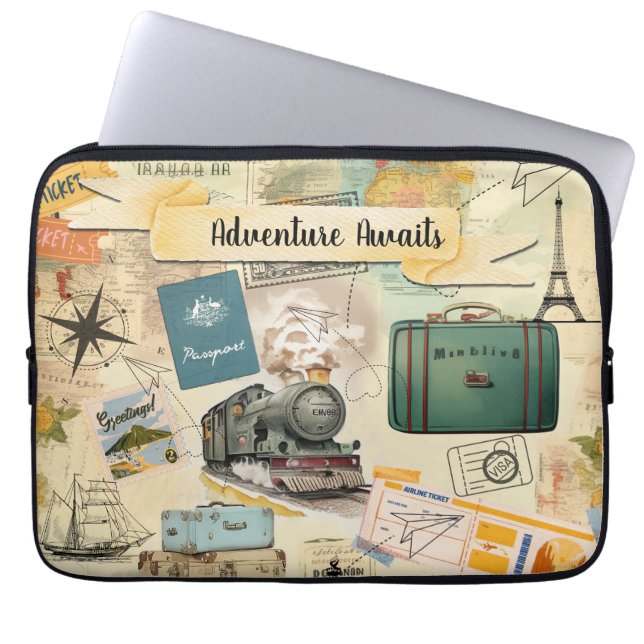 Vintage Travel Collage Laptopschutzhülle (Vorderseite)