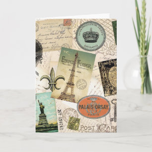 Vintage Travel Collage Note Card Karte