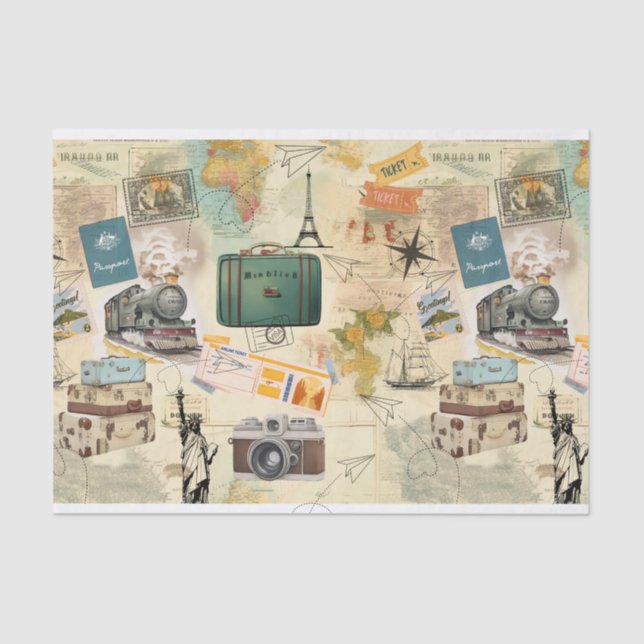 Vintage Travel Collage Seidenpapier (Vorderseite)