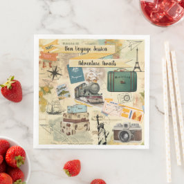 Vintage Travel Collage Serviette