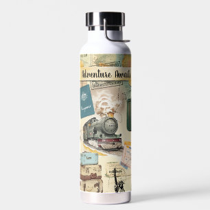 Vintage Travel Collage Water Flasche