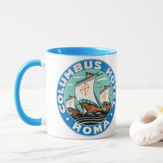 Vintage Travel, Columbus Hotel in Rom Italien Tasse (Mit Donut)