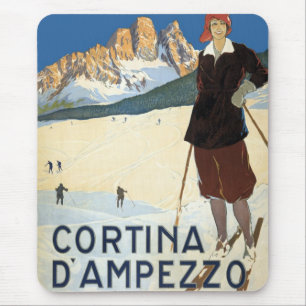 Vintage Travel Cortina d'Ampezzo, Italien Ski Alpe Mousepad