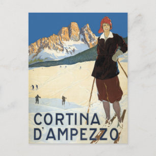 Vintage Travel Cortina d'Ampezzo, Italien Ski Alpe Postkarte
