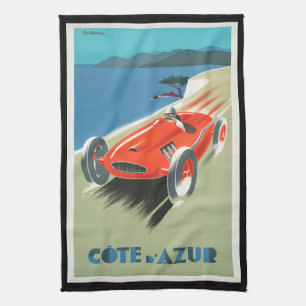 Vintage Travel Cote d'Azur France Red Race Car Handtuch