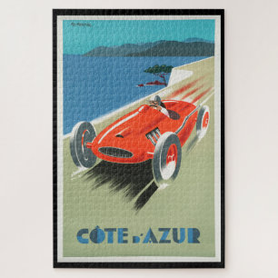 Vintage Travel Cote d'Azur France Red Race Car Puzzle