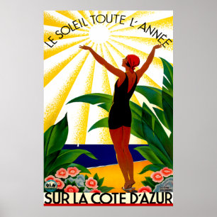 Vintage Travel - Côte d'Azur - Französische Rivier Poster