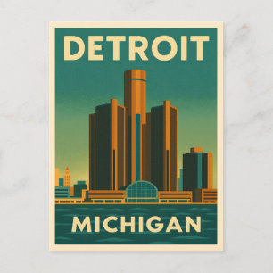 Vintage Travel Detroit Michigan City Retro Postkarte