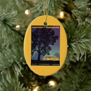 Vintage Travel, Deutschland, Gelber Bus bei Nacht Keramikornament