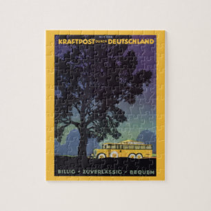 Vintage Travel, Deutschland, Gelber Bus bei Nacht Puzzle