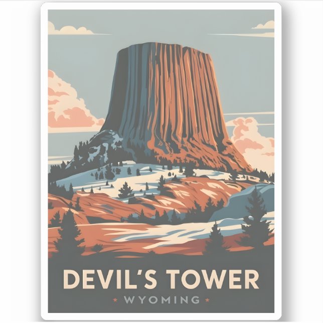 Vintage Travel Devil's Tower Wyoming Retro Landsch Aufkleber (Vorderseite)