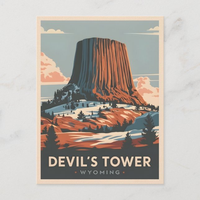 Vintage Travel Devil's Tower Wyoming Retro Landsch Postkarte (Vorderseite)