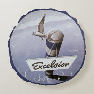Vintage Travel Excelsior Hotel Zurich Schweiz Rundes Kissen