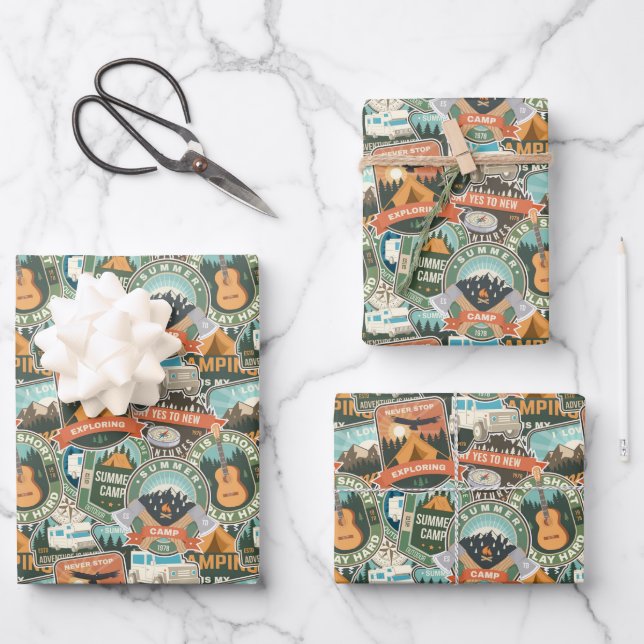 Vintage Travel Explorer-Muster Geschenkpapier Set (Vorderseite)