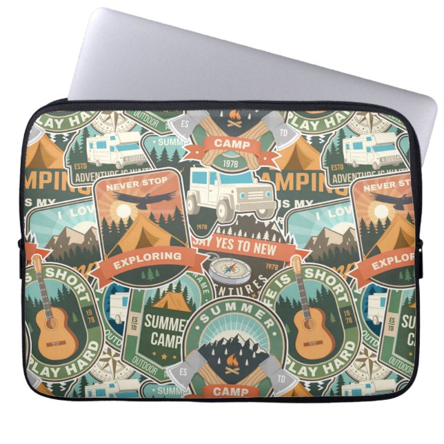 Vintage Travel Explorer-Muster Laptopschutzhülle (Vorderseite)
