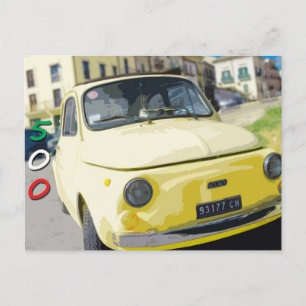 Vintage Travel Fiat 500 Cinquecento, Italien, Gelb Postkarte