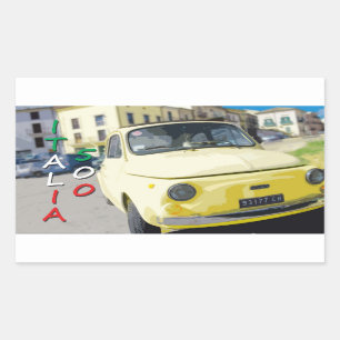 Vintage Travel Fiat 500 Cinquecento, Italien, Gelb Rechteckiger Aufkleber