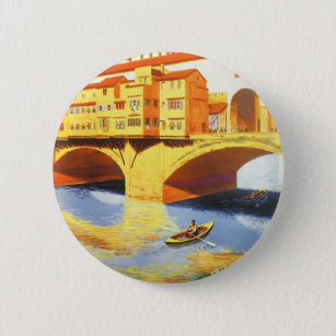 Vintage Travel Florenz Firenze Italien Brücke Flus Button