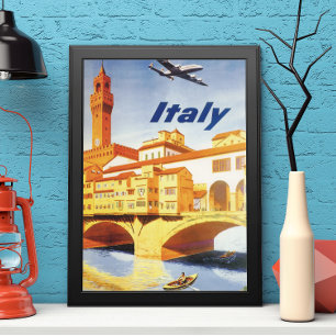 Vintage Travel Florenz Firenze Italien Brücke Flus Poster