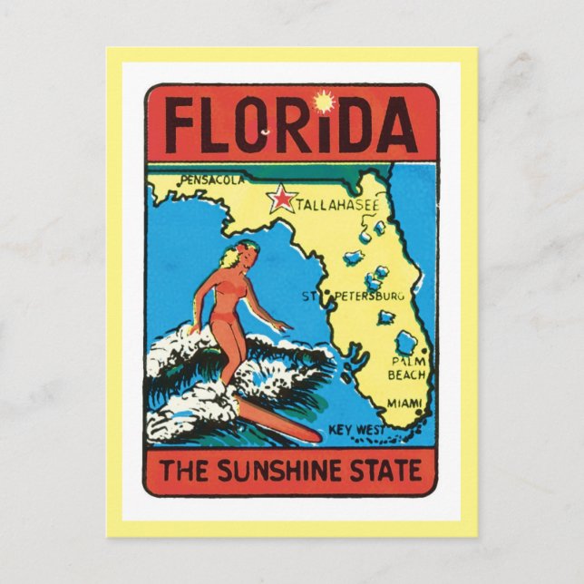 Vintage Travel Florida FL Staat Etikett Postkarte (Vorderseite)