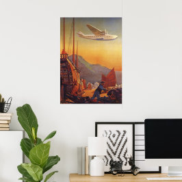 Vintage Travel, Flugzeug Over Junks in Hongkong Poster