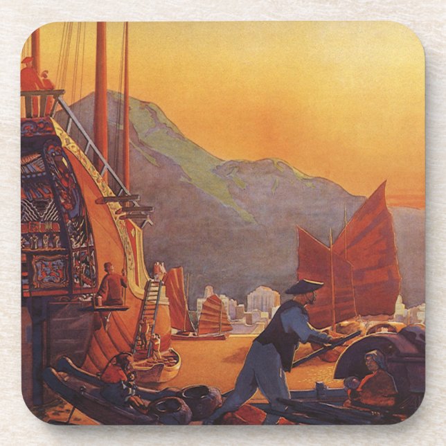 Vintage Travel, Flugzeug Over Junks in Hongkong Untersetzer (Vorderseite)