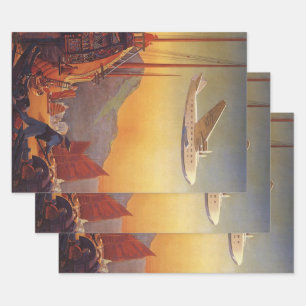 Vintage Travel, Flugzeug über Dschunken in Hongkon Geschenkpapier Set
