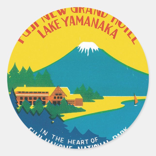 Vintage Travel Fuji Japan Hotel Label Runder Aufkleber (Vorderseite)