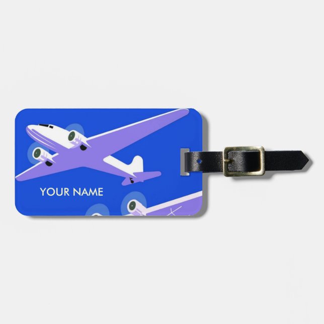 Vintage Travel Gepäck Tag Blue Gepäckanhänger (Vorderseite horizontal)