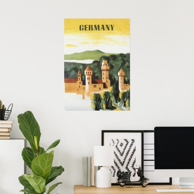 Vintage Travel, German Castle, Bayern Deutschland Poster (Heimbüro)