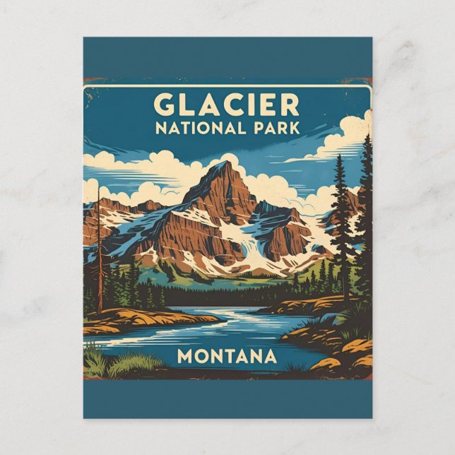Vintage Travel Glacier Nationalpark Montana Postkarte (Vorderseite)