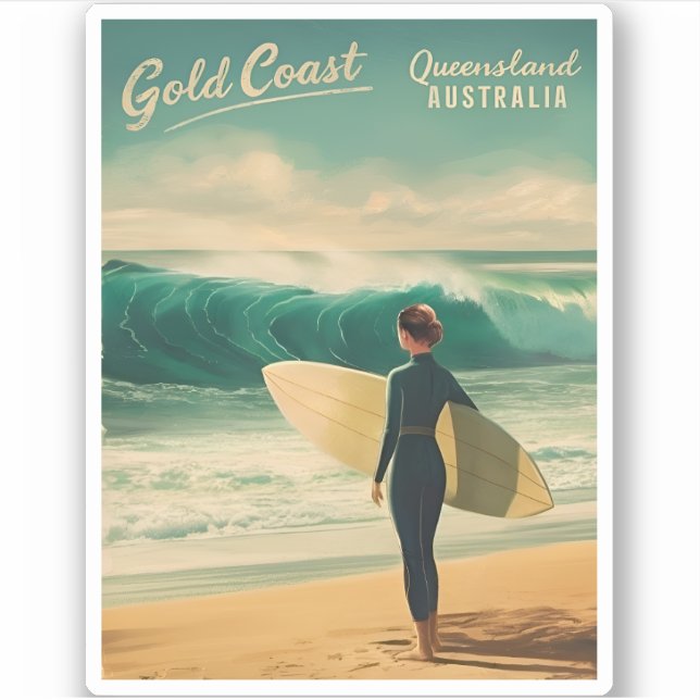 Vintage Travel Gold Coast Australia Retro Landscha Aufkleber (Vorderseite)