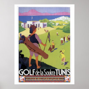 Vintage travel Golf de La Soukra Tunis Poster