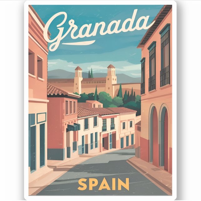 Vintage Travel Granada Spanien Retro Graphic Aufkleber (Vorderseite)
