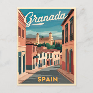 Vintage Travel Granada Spanien Retro Graphic Postkarte